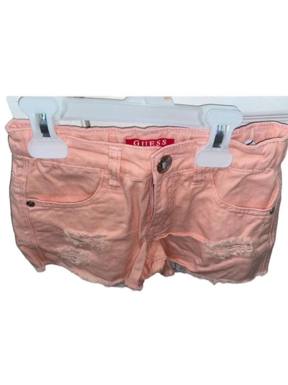 GUESS Girls Pink Distressed Denim Shorts Size 7 Raw Hem
